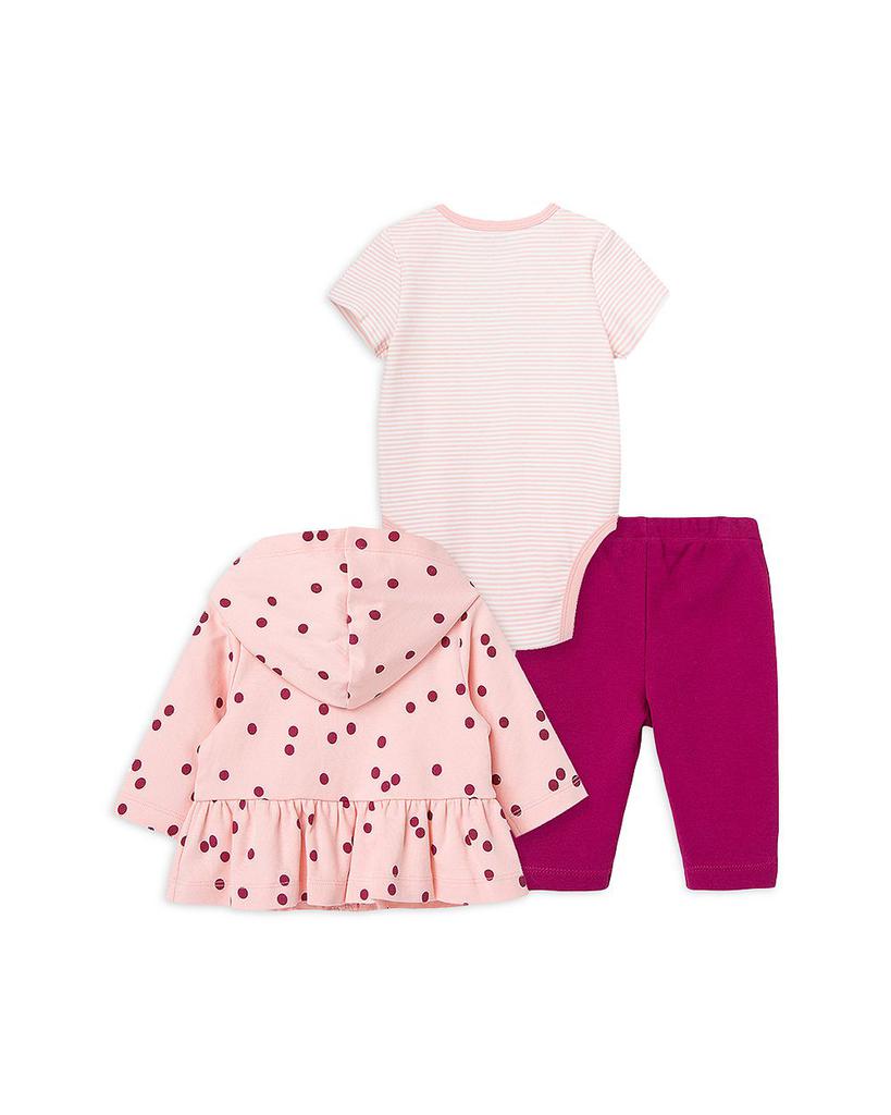 Girls' Dot Print Hoodie, Striped Bodysuit & Solid Pants Set - Baby商品第2张图片规格展示
