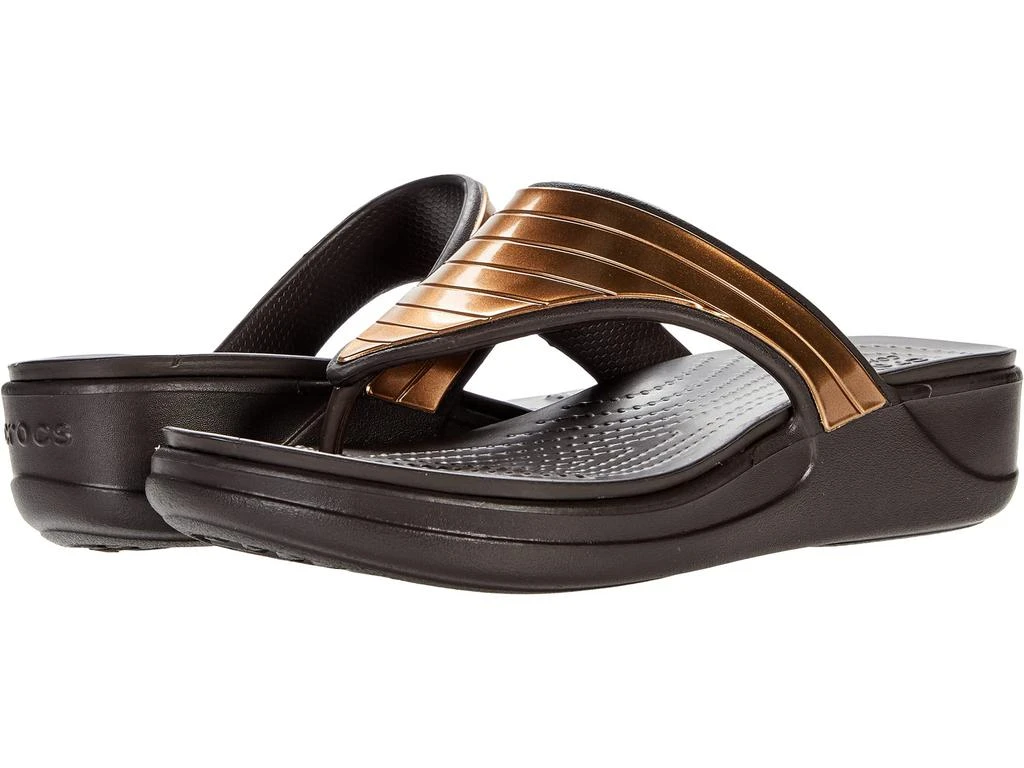 商品Crocs|Monterey Metallic Strap Wedge Flip,价格¥335,第1张图片
