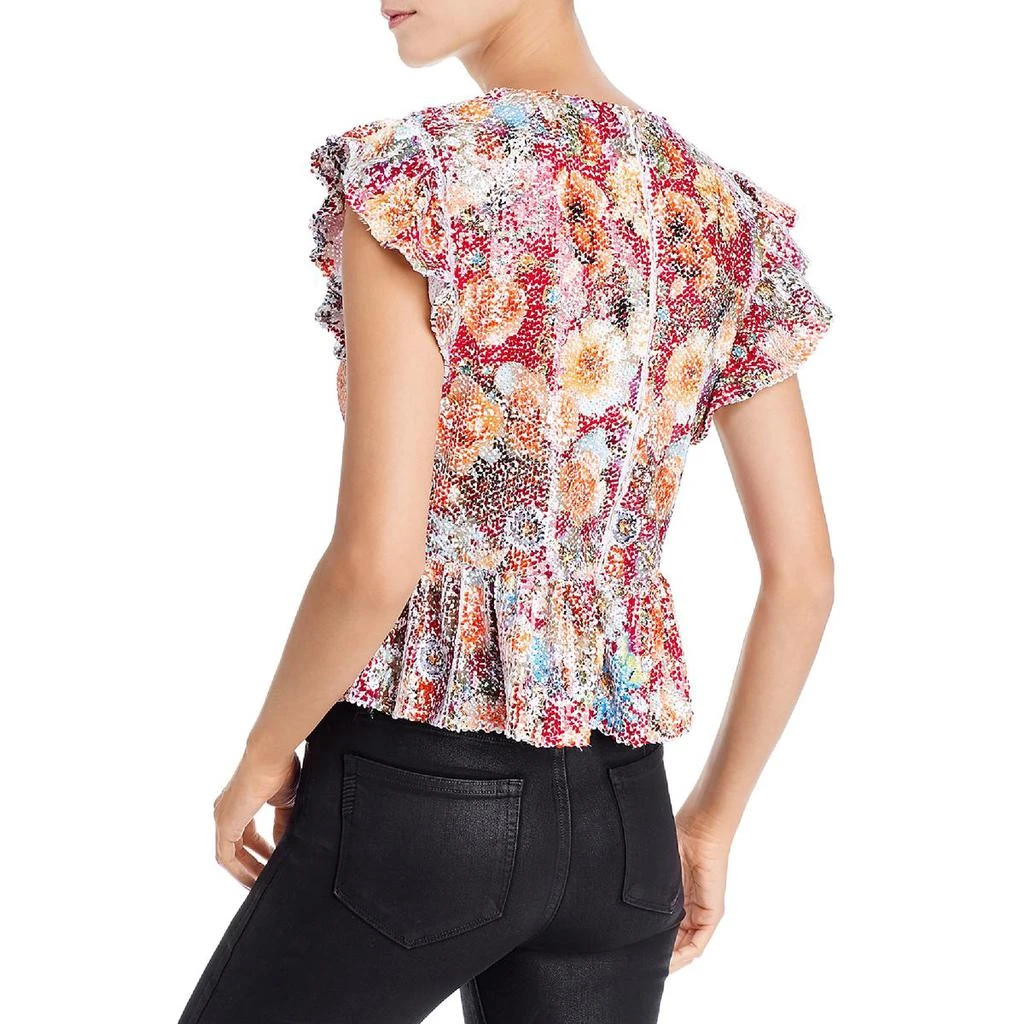 商品AQUA|Aqua Womens Sequined Floral Blouse,价格¥92,第2张图片详细描述