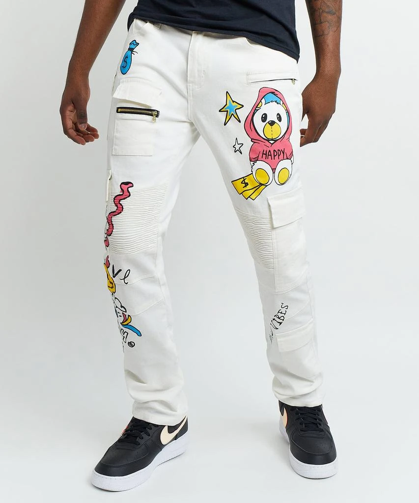 商品Reason Clothing|Money Bear Cargo Denim Jeans - White,价格¥75,第1张图片