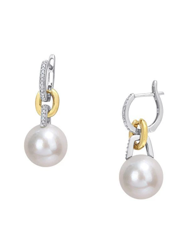 商品Saks Fifth Avenue|​14K White & Yellow Gold, 11-12MM Cultured Freshwater Pearl, Diamond Huggie Earrings,价格¥7241,第1张图片