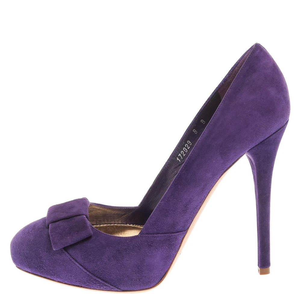 商品[二手商品] Ralph Lauren|Ralph Lauren Collection Purple Suede Bow Detail Platform Pumps Size 38,价格¥1000,第2张图片详细描述