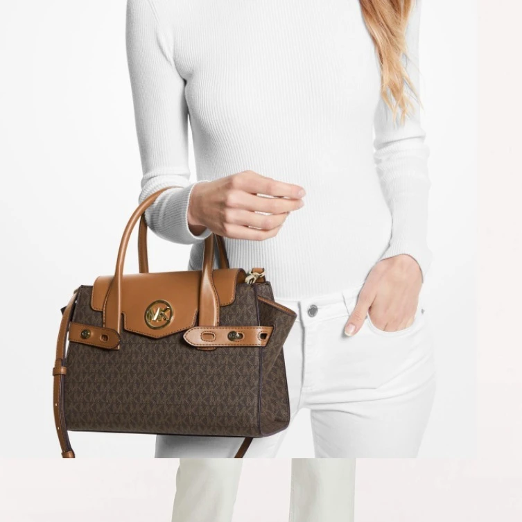 商品[国内直发] Michael Kors|迈克高仕 MK Carmen 通勤时尚经典老花满印拼色 帆布 手提单肩斜挎包 女款 棕拼色,价格¥1670,第8张图片详细描述