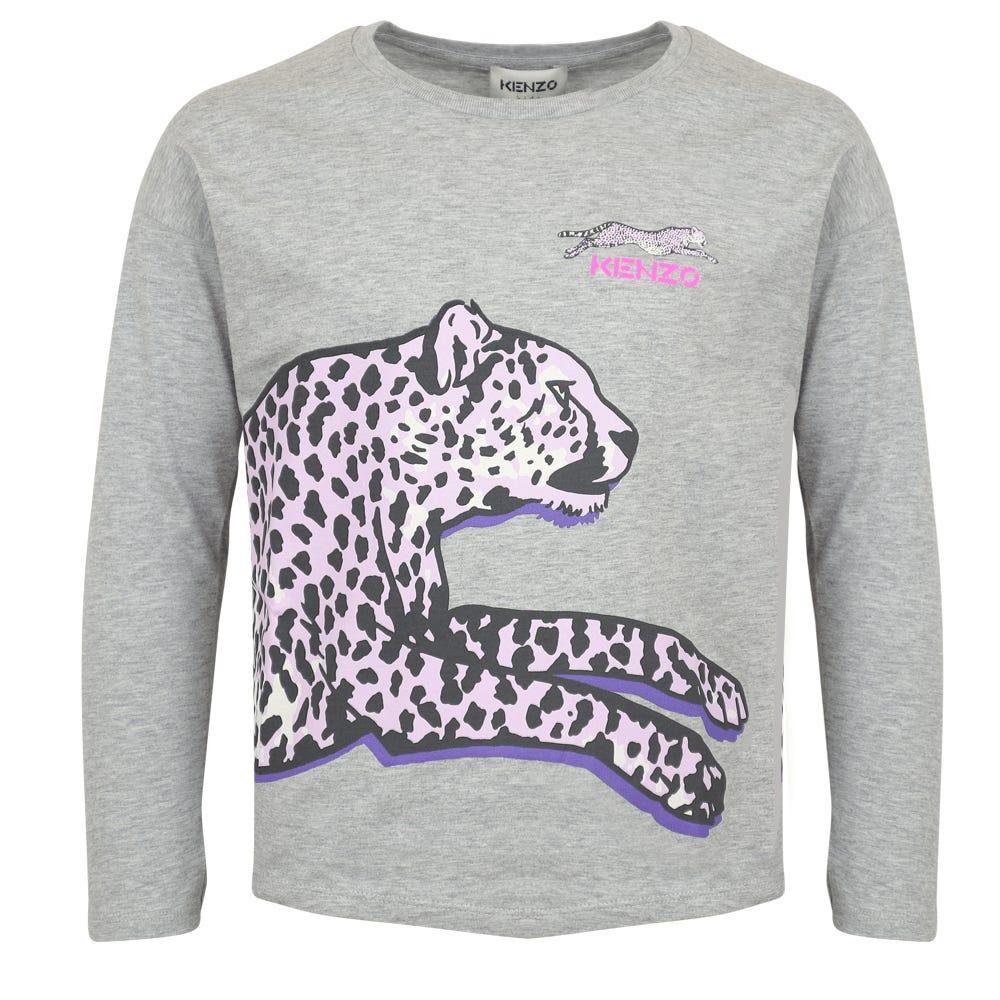 Grey Long Sleeve Cheetah T Shirt商品第1张图片规格展示
