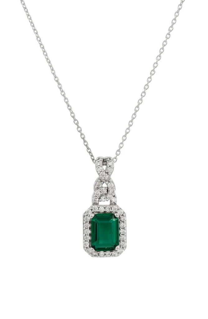 商品Savvy Cie Jewels|Rhodium Plated Created Emerald & Cubic Zirconia Pendant Necklace,价格¥312,第1张图片