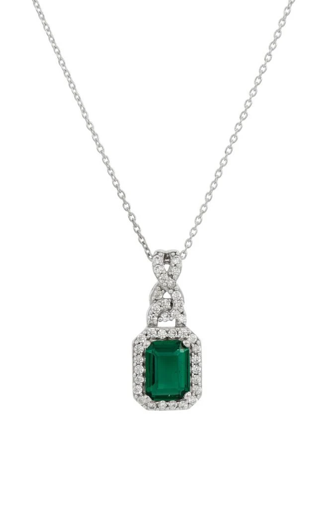 商品Savvy Cie Jewels|Rhodium Plated Created Emerald & Cubic Zirconia Pendant Necklace,价格¥301,第1张图片