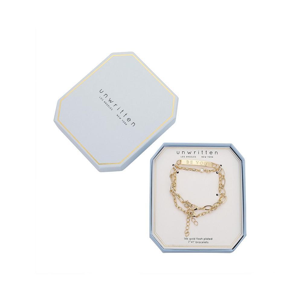 商品Unwritten|14K Gold Flash-Plated 2-Pieces Cubic Zirconia Be You Paperclip Link Bracelet Duo,价格¥133,第4张图片详细描述