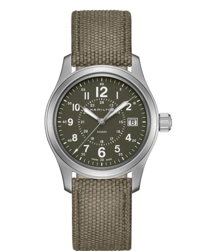 商品Hamilton|Hamilton Khaki Field Olive Green Dial Green Fabric Men&apos;s Watch H68201963,价格¥2689,第1张图片