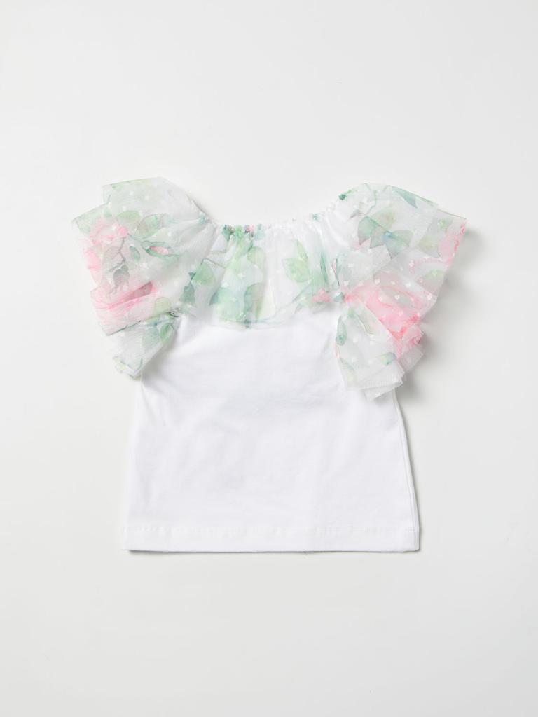 Monnalisa cotton T-shirt with patterned tulle flounces商品第2张图片规格展示