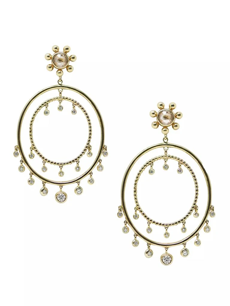 商品Anzie|Dew Drop 14K Yellow Gold, Clear Topaz & 0.61 TCW Diamond Hoop Drop Earrings,价格¥31849,第1张图片