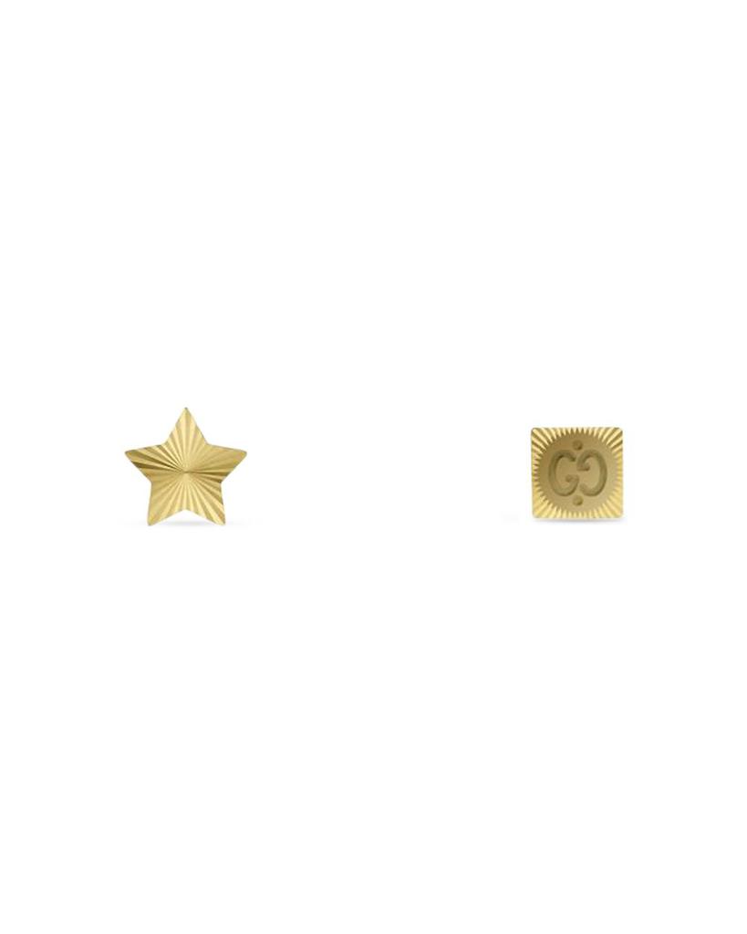 18K Yellow Gold Icon Star & Square Logo Mismatch Stud Earrings商品第1张图片规格展示