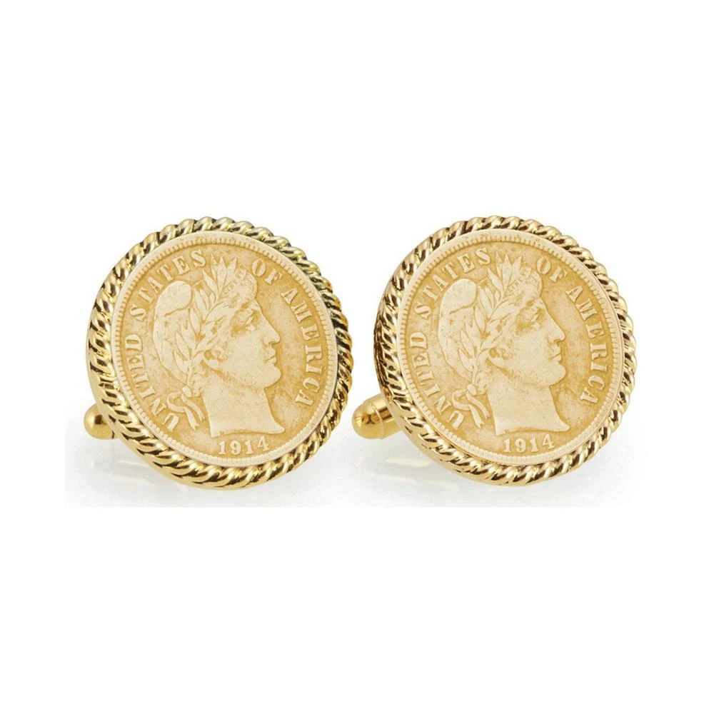 商品American Coin Treasures|Gold-Layered Silver Barber Dime Rope Bezel Coin Cuff Links,价格¥512,第1张图片