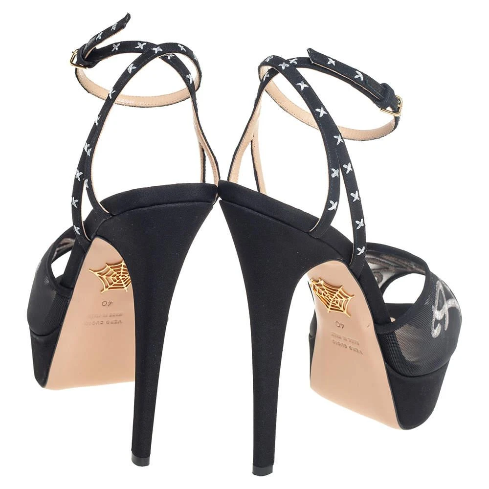 商品Charlotte Olympia|Charlotte Olympia Black Mesh and Fabric Paris Platform Sandals Size 40,价格¥1323,第5张图片详细描述