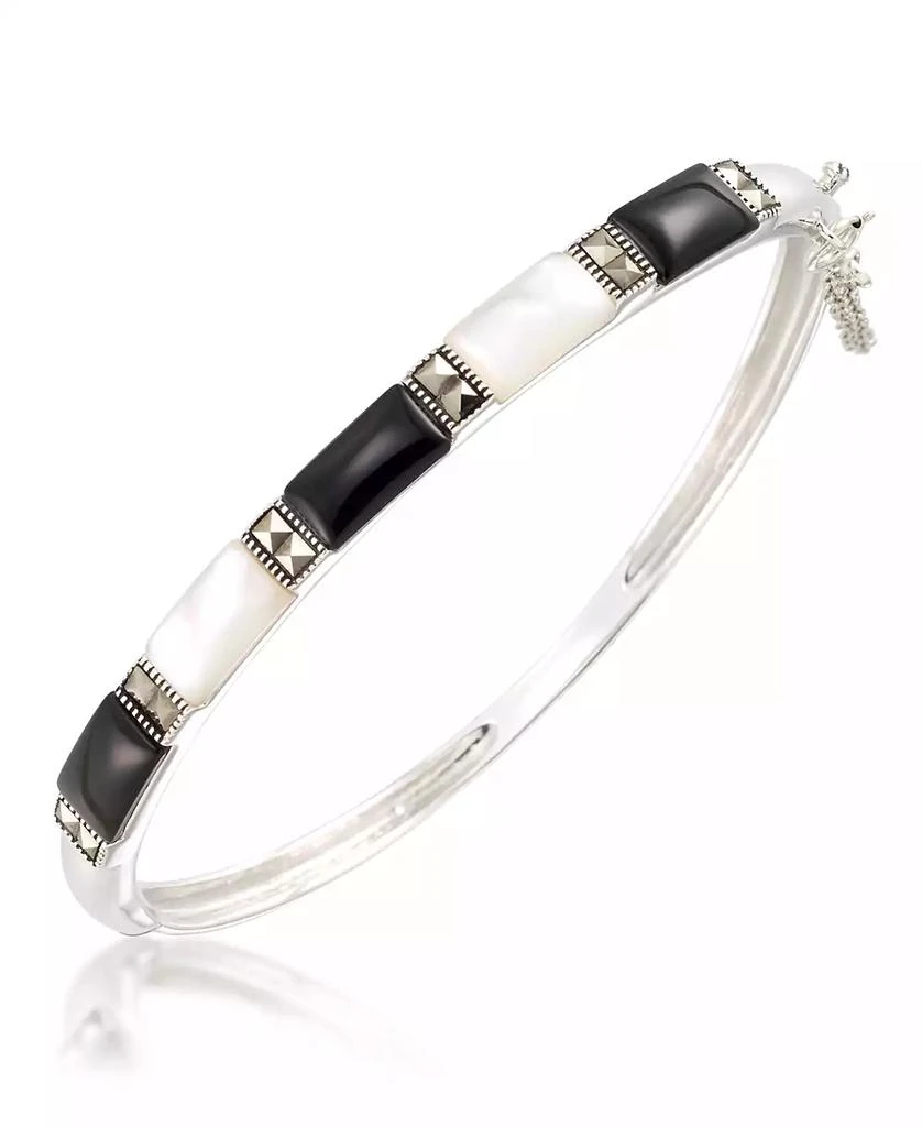 商品Macy's|Marcasite, Onyx and Mother Of Pearl Bangle in Sterling Silver,价格¥3098,第1张图片