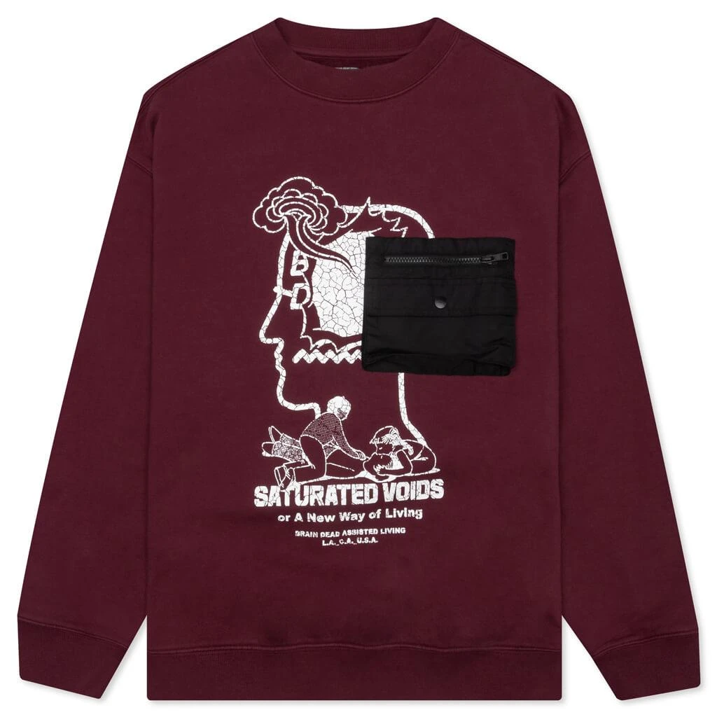 商品Brain Dead|Brain Dead Saturated Voids Crewneck - Vintage Wash Burgundy,价格¥509,第1张图片