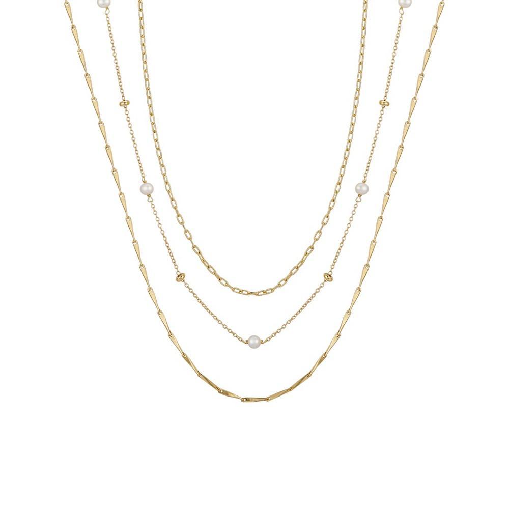 商品Unwritten|14K Gold Flash Plated Brass Faux Imitation Pearl and Bead Design Chain, 3-Piece Necklace Set,价格¥215,第1张图片