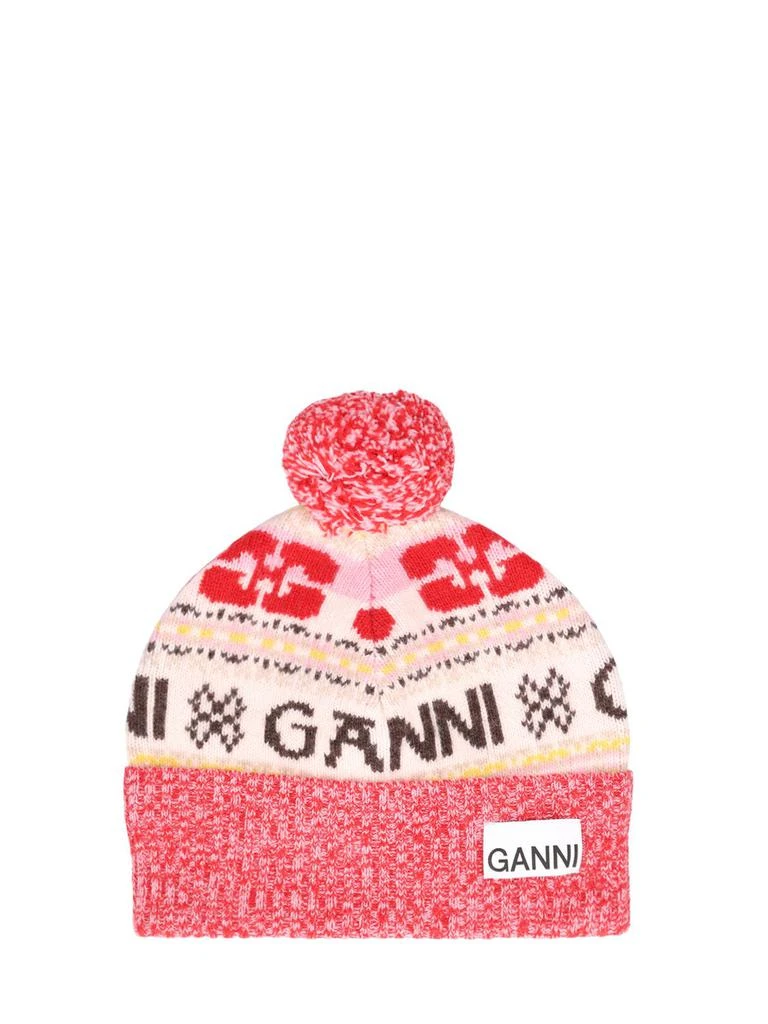 商品Ganni|Graphic Wool Beanie W/ Pompom,价格¥505,第1张图片