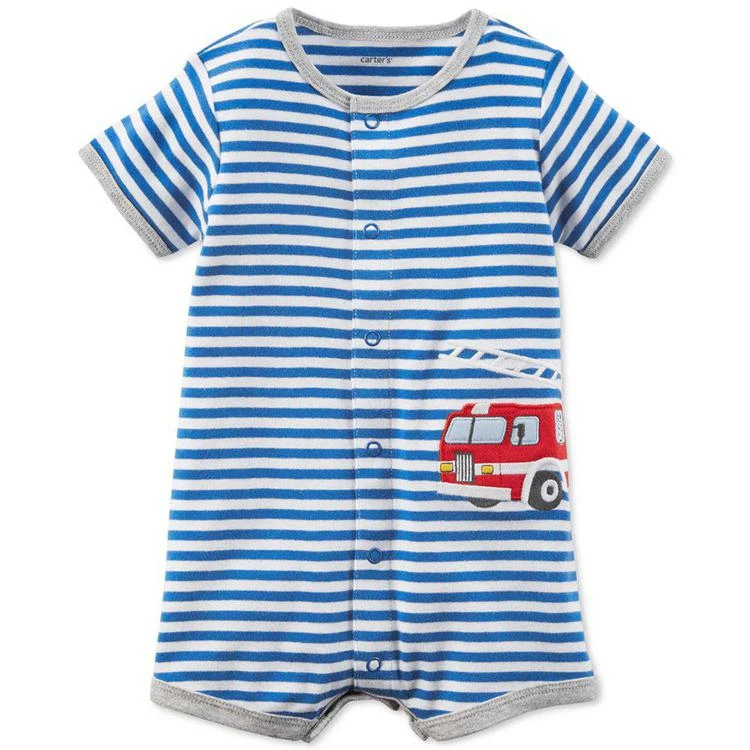 商品Carter's|Striped Firetruck Cotton Romper, Baby Boys,价格¥38,第1张图片