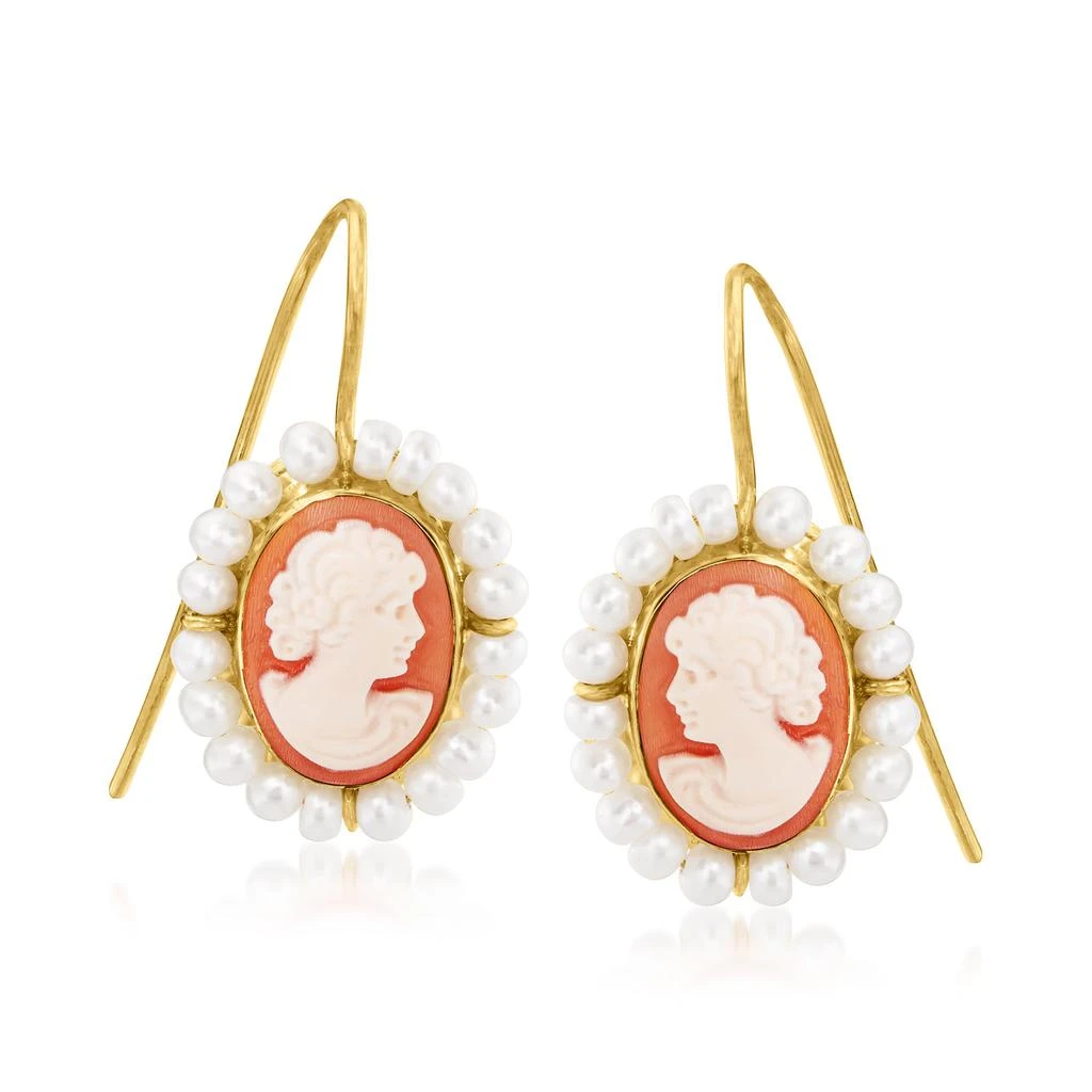 商品Ross-Simons|Ross-Simons Italian Orange Shell Cameo Drop Earrings With 2.5-3mm Cultured Pearls in 18kt Gold Over Sterling,价格¥1175,第1张图片