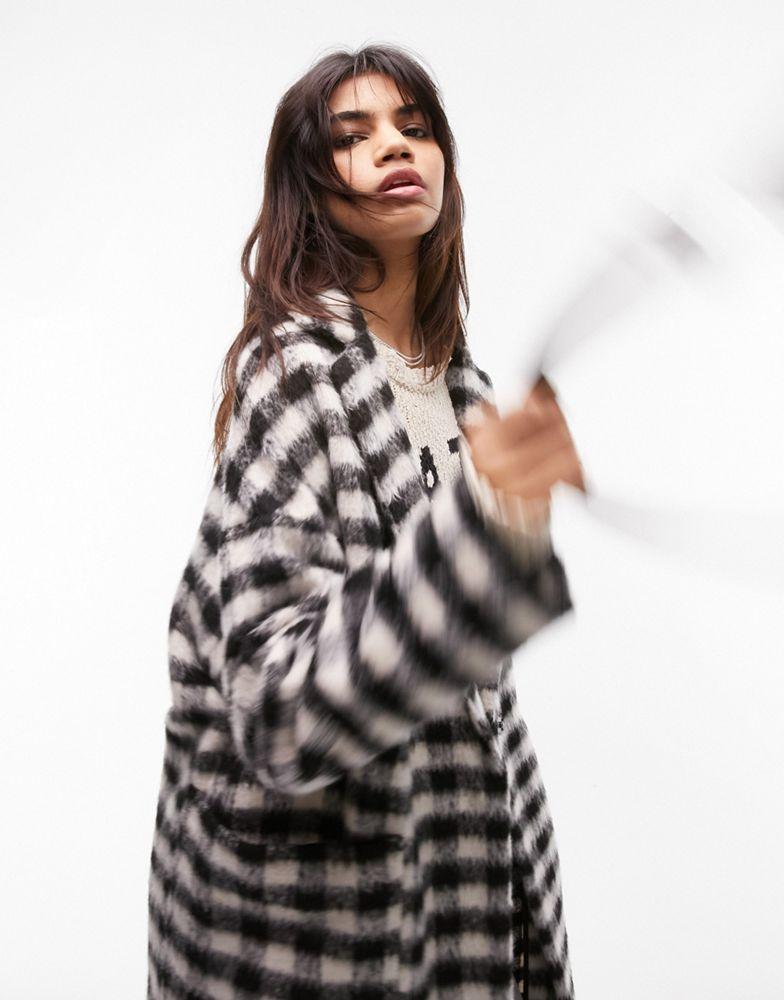 Topshop longline coat in mono check商品第3张图片规格展示