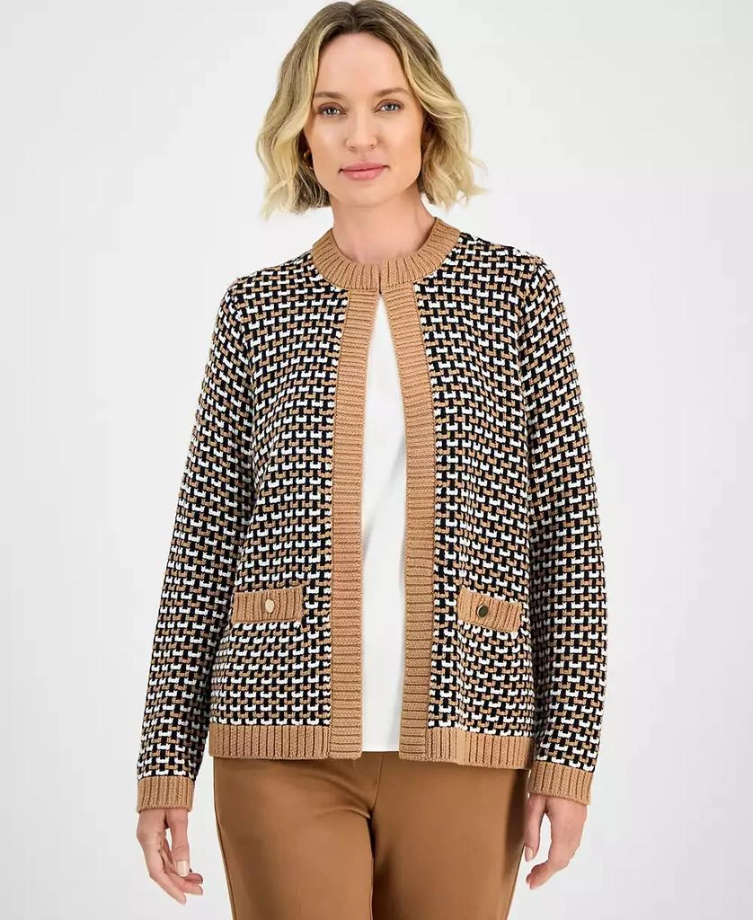 商品Kasper|Women's Textured Contrast-Trim Cardigan, Regular & Petite,价格¥660,第1张图片