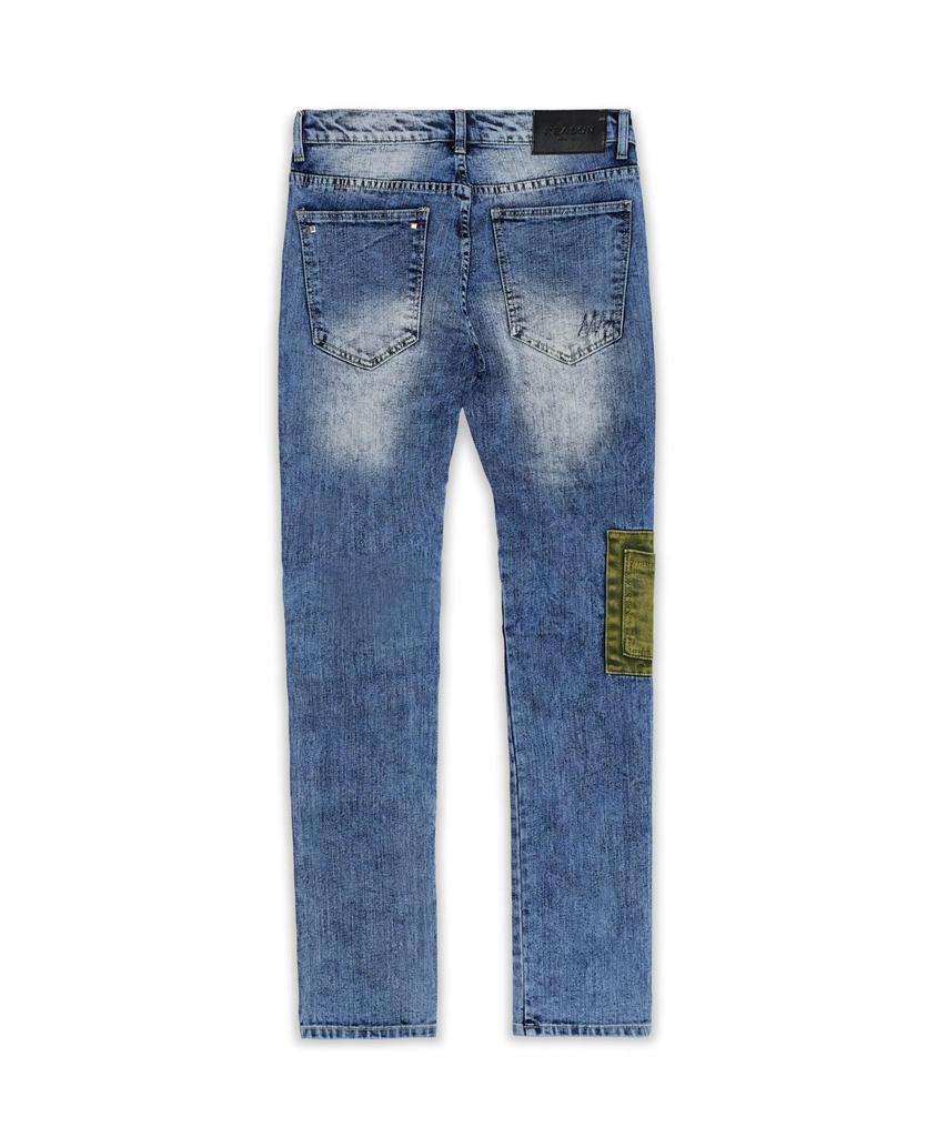 商品Reason Clothing|Punk Medium Washed Patched Denim Cargo Jeans,价格¥474,第6张图片详细描述