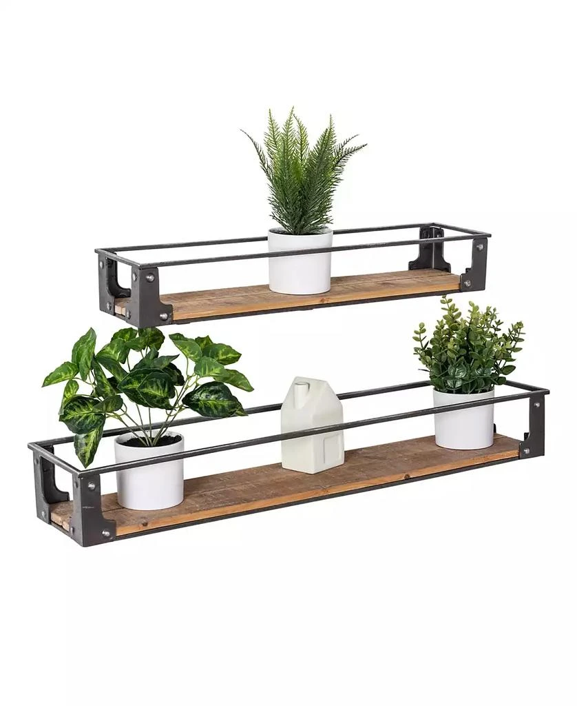 Floating Decorative Metal and Wood Wall Shelf, Set of 2 商品