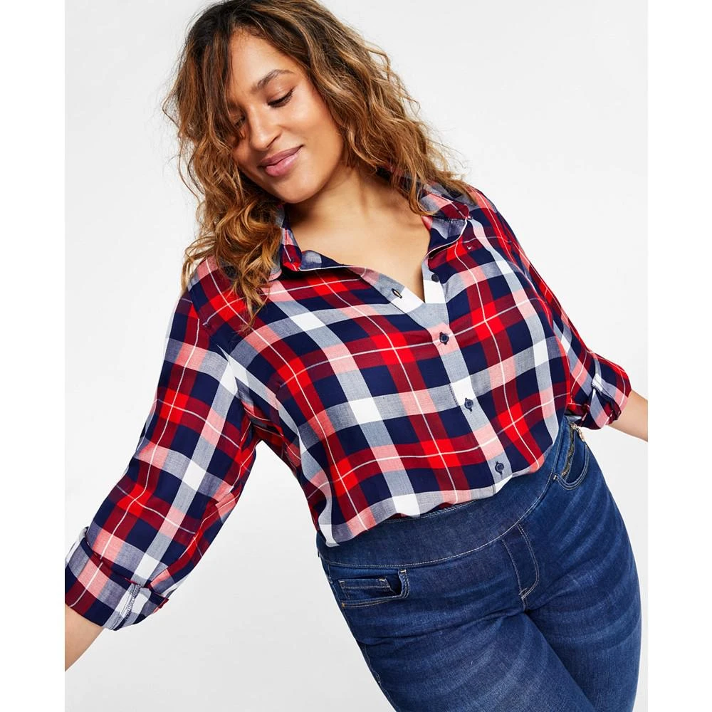 商品Tommy Hilfiger|Plus Size Roll-Tab Plaid Shirt, Created for Macy's,价格¥260,第3张图片详细描述