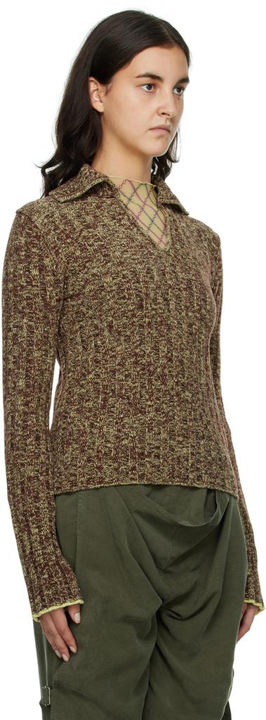 Brown & Yellow V-Neck Polo Sweater商品第2张图片规格展示