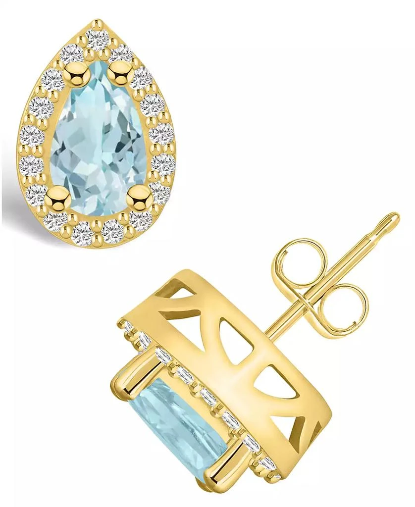 商品Macy's|Aquamarine (1-3/8 ct. t.w.) and Diamond (1/3 ct. t.w.) Halo Stud Earrings in 14K Yellow Gold,价格¥9679,第1张图片