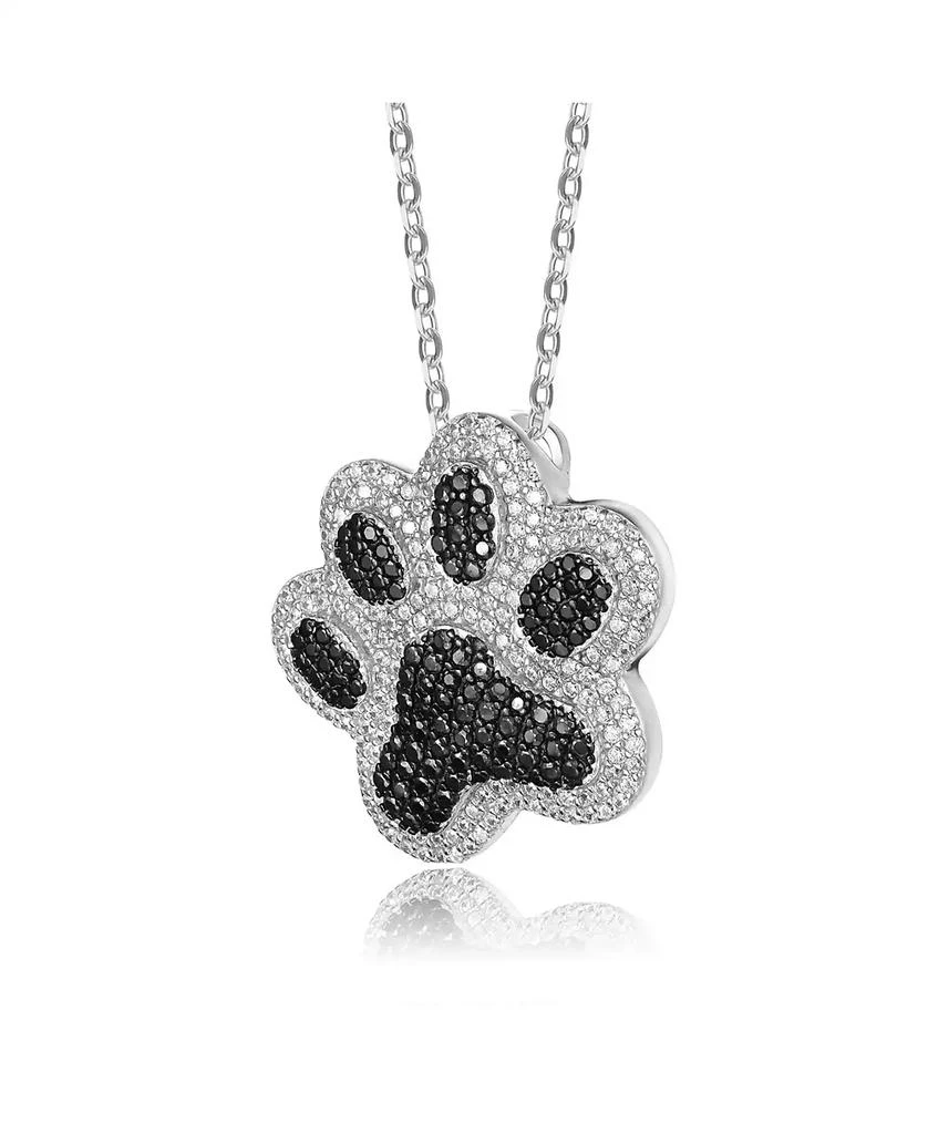 商品Genevive|White Gold Plating with Black & White Cubic Zirconia Cat Dog Pet Paw Pendant Necklace in Sterling Silver,价格¥373,第3张图片详细描述