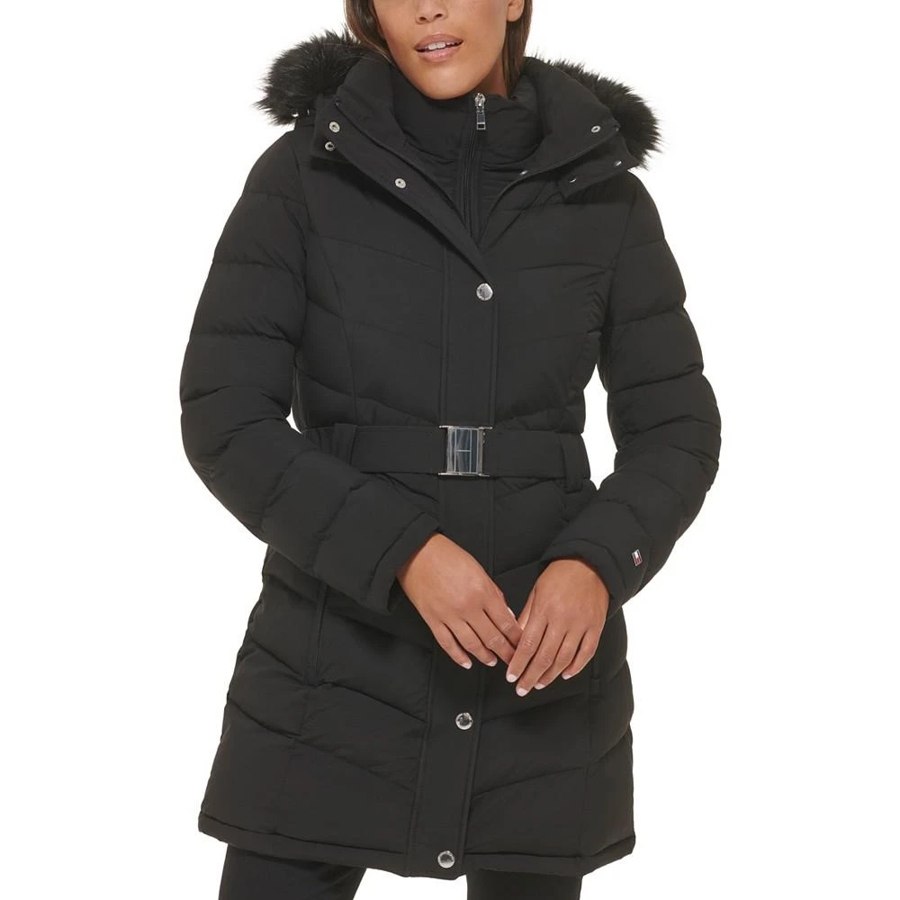 商品Tommy Hilfiger|Women's Belted Faux-Fur-Trim Hooded Puffer Coat, Created for Macy's,价格¥987,第1张图片