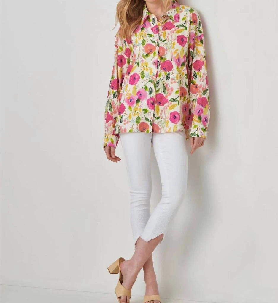商品Giftcraft|Charlie Paige Relaxed Linen Blend Shirt In Peony,价格¥679,第3张图片详细描述