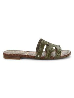 商品Sam Edelman|Bay Croc-Embossed Leather Slides,价格¥161,第1张图片