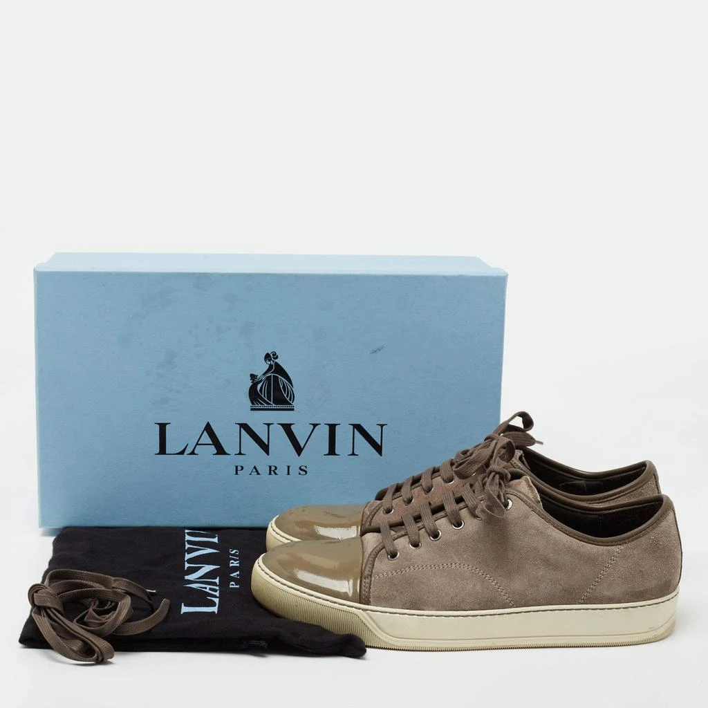 Lanvin Dark Grey/Olive Green Suede and Patent Leather DDB1 Low Top Sneakers Size 42 商品