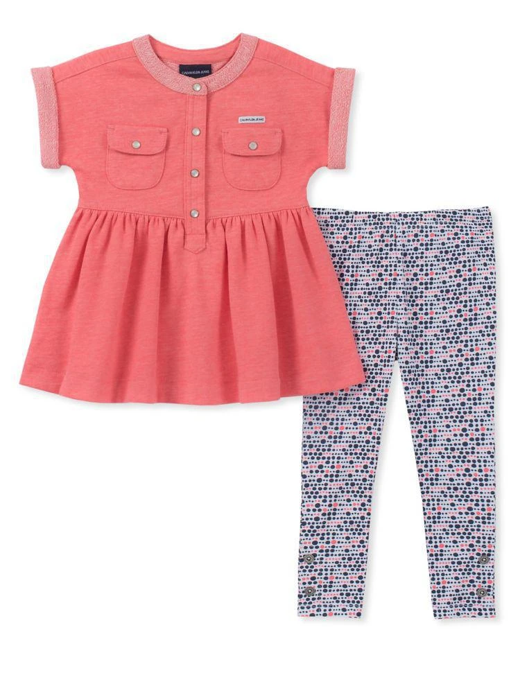 商品Calvin Klein|Little Girl's 2-Piece French Terry Peplum Top &amp; Leggings Set,价格¥209,第1张图片