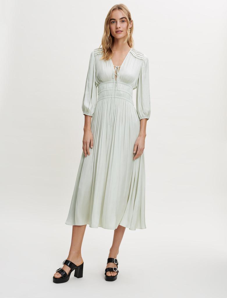 商品Maje|Fluid satin dress with a cinched waist,价格¥1831,第1张图片