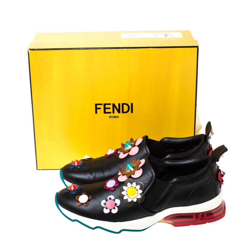 Fendi Black Leather Flowerland Ffast Slip On Sneakers Size 40商品第8张图片规格展示