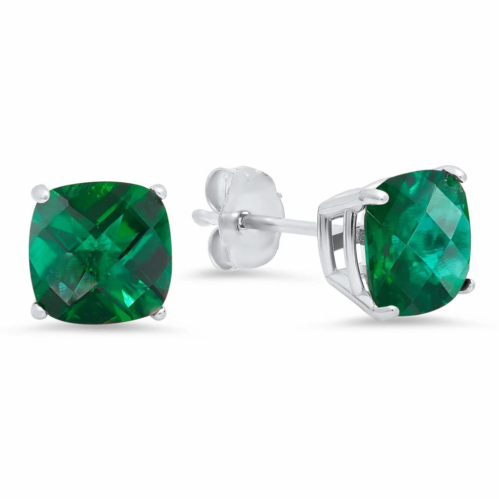 Sterling Silver Cushion-Cut Checkerboard Gemstone Stud Earrings (8MM) 商品