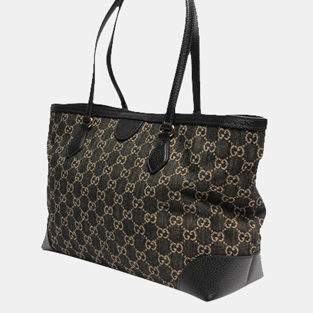 Gucci Black GG Coated Canvas Leather Medium Ophidia Tote Bag商品第2张图片规格展示