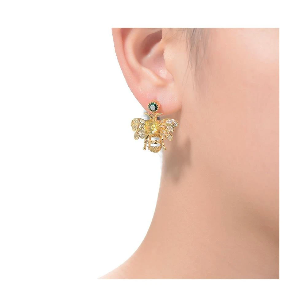 商品Genevive|Sterling Silver 14K Gold Plated Yellow Cubic Zirconia Bee Stud Butterfly Earrings,价格¥1563,第2张图片详细描述