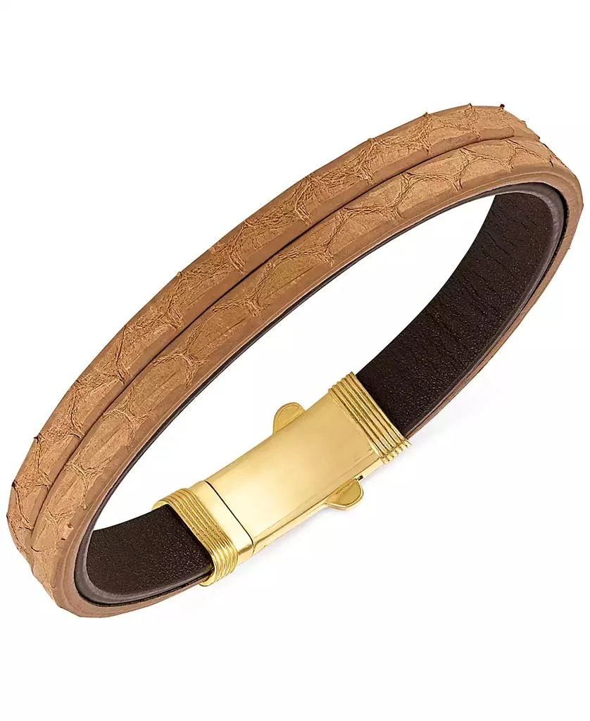 商品Esquire Men's Jewelry|Two-Tone Triple Strap Leather Layered Bracelet in 18k Gold-Plated Sterling Silver, Created for Macy's,价格¥703,第3张图片详细描述