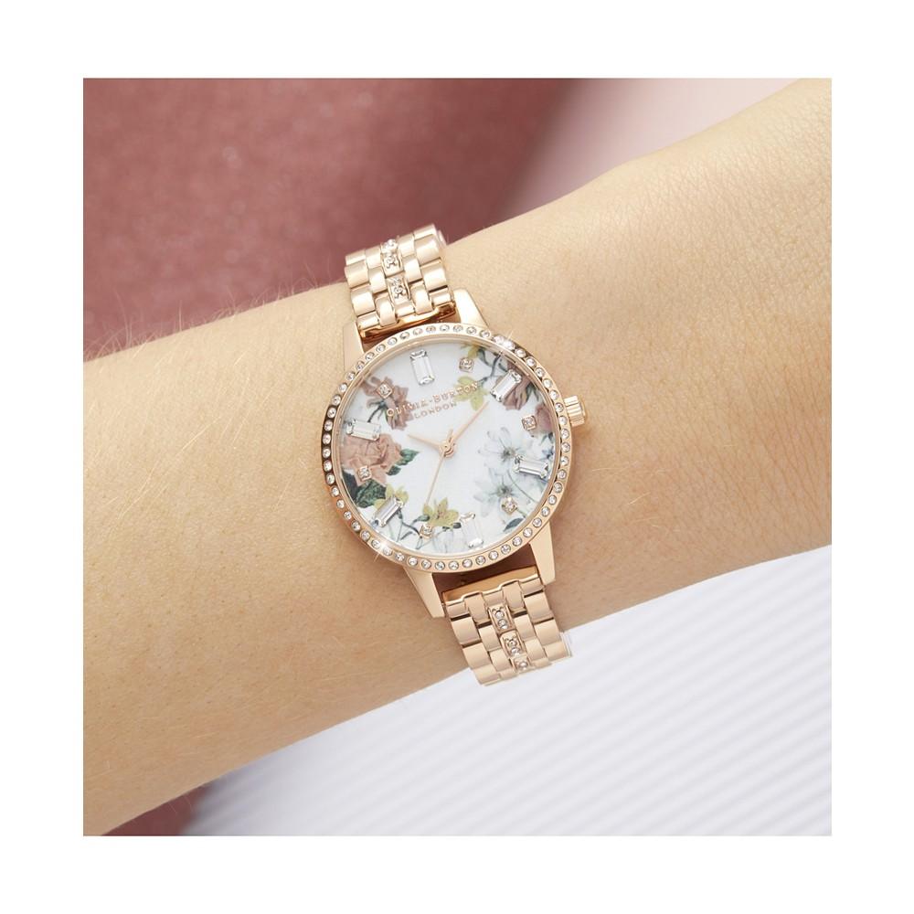 Women's Sparkle Floral Rose Gold-Tone Bracelet Watch 30mm商品第3张图片规格展示