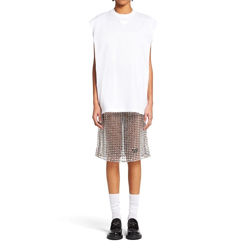 商品Prada|【预售3-7天】PRADA/普拉达  女士白色大廓形平纹针织棉质短袖T恤3556A_1Y98_F0009_S_212,价格¥4285,第4张图片详细描述