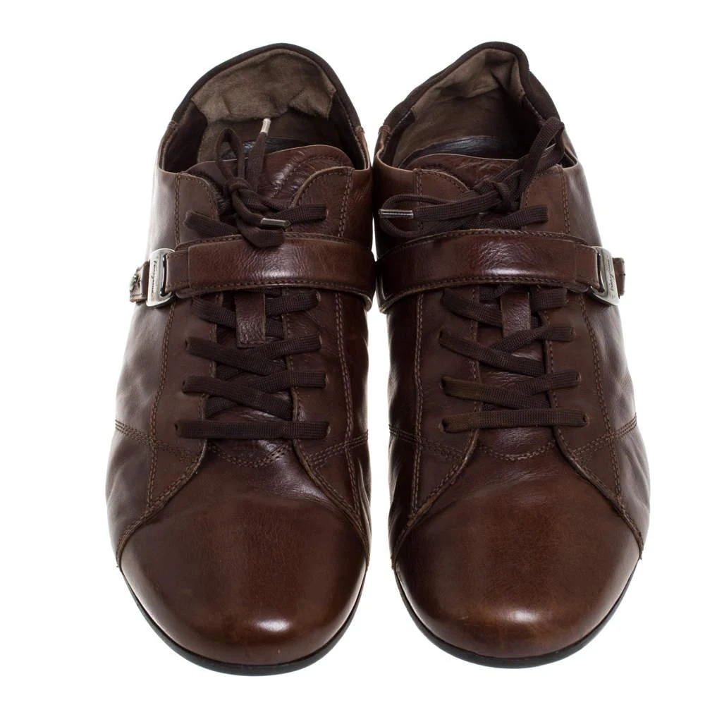 商品[二手商品] Salvatore Ferragamo|Salvatore Ferragamo Brown Leather Low Top Sneakers Size 45.5,价格¥1763,第3张图片详细描述