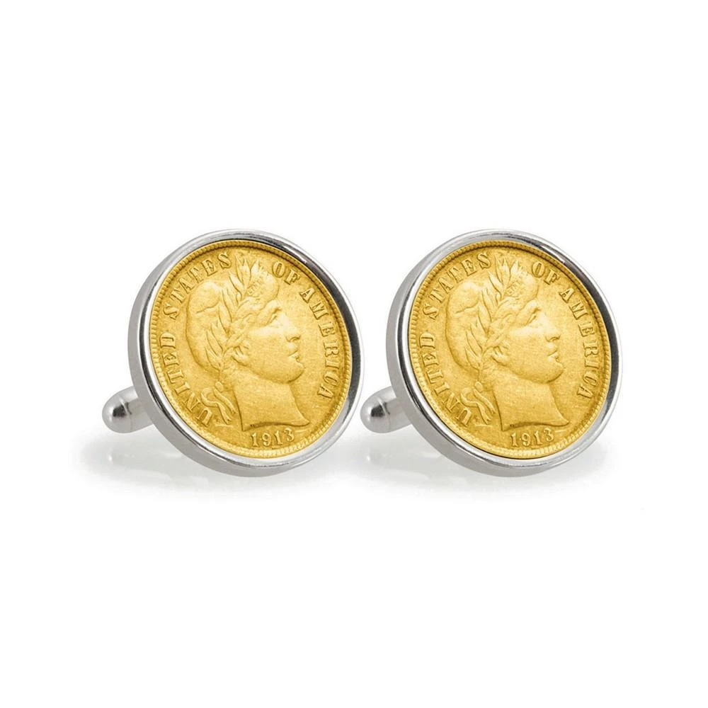 商品American Coin Treasures|Gold-Layered Silver Barber Dime Sterling Silver Coin Cuff Links,价格¥601,第1张图片