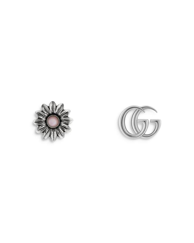 商品Gucci|Sterling Silver Mother of Pearl Flower & Logo Mismatch Stud Earrings,价格¥2566,第1张图片