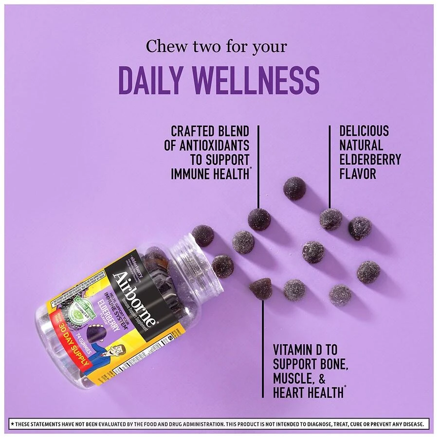 商品Airborne|Elderberry Gummies with Vitamin C D & E, Zinc Immune Support Supplement,价格¥200,第2张图片详细描述