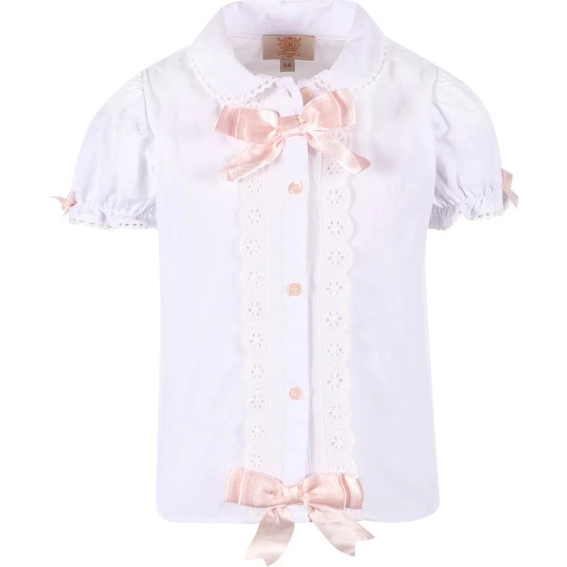 商品Caramelo Kids|Ruffle detailing knit cardigan skirt and blouse set in pink and white,价格¥1187,第2张图片详细描述