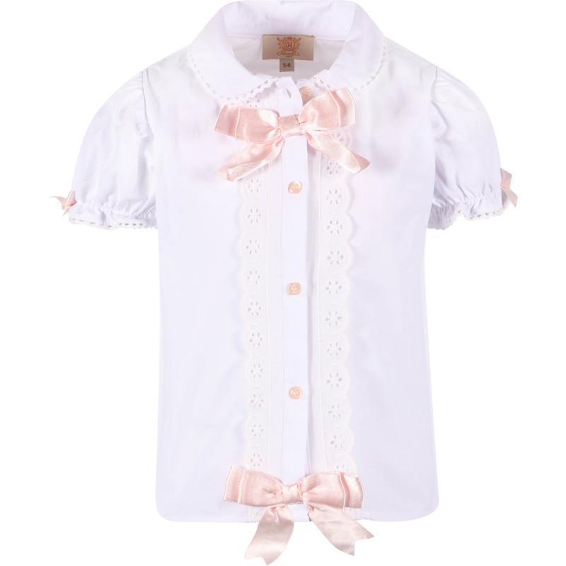 商品Caramelo Kids|Ruffle detailing knit cardigan skirt and blouse set in pink and white,价格¥946,第4张图片详细描述